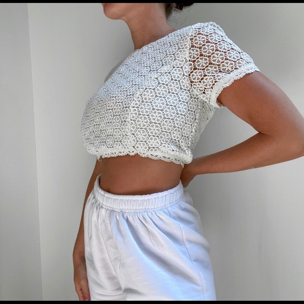 French Connection crochet flower crop top Sz 6
